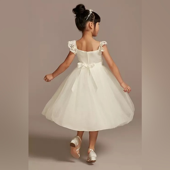 David’s Bridal | Crochet Cap Sleeve Ruffle Flower Girl Dress | Size 2T - Picture 5 of 5